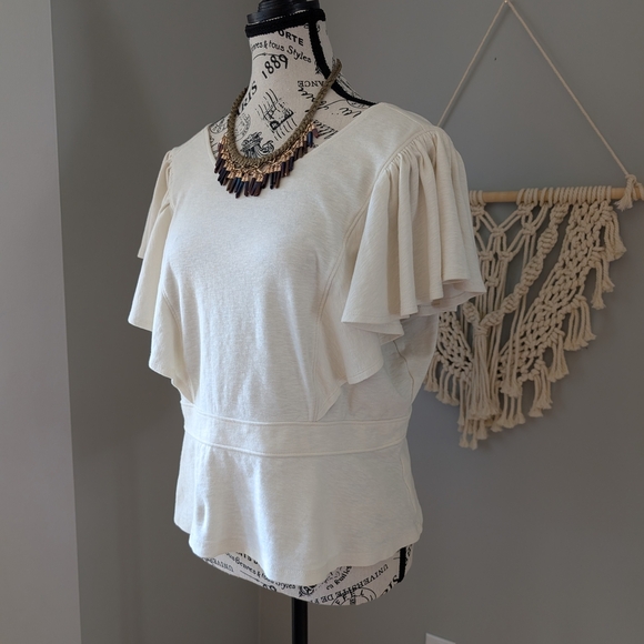 Banana Republic Cream Ruffle Sleeve Blouse Cotton Medium - Picture 2 of 7